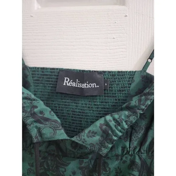 Realisation womens small teal green paisley shift dress mini slip romantic - Picture 7 of 8